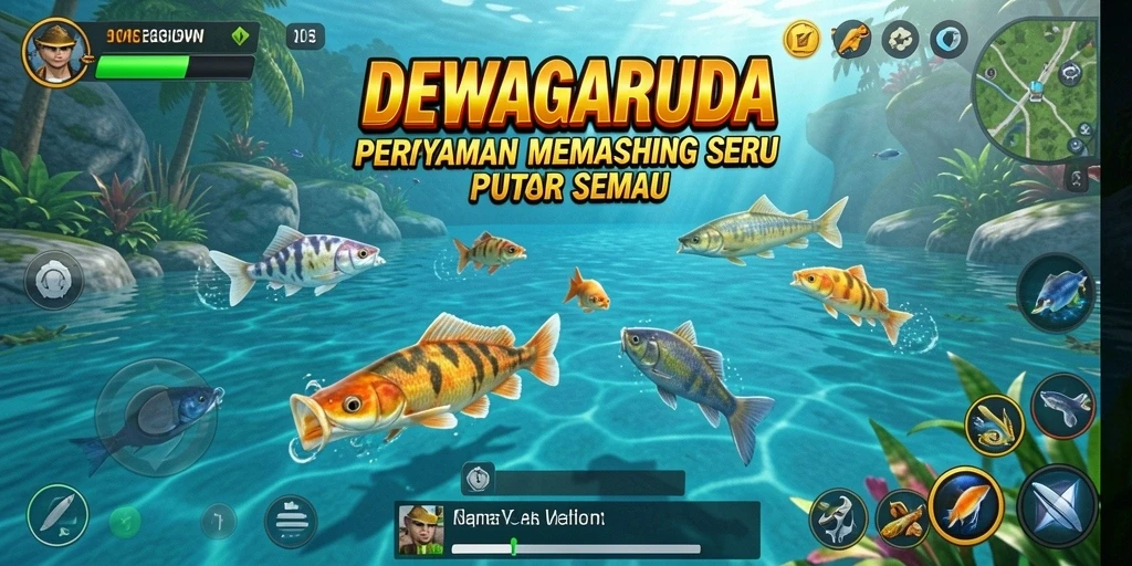 Screenshot utama DEWAGARUDA menampilkan keseruan permainan memancing.