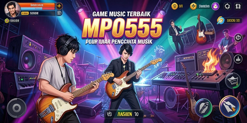 Screenshot MPO555 menampilkan antarmuka gameplay yang menarik dengan fitur musik.