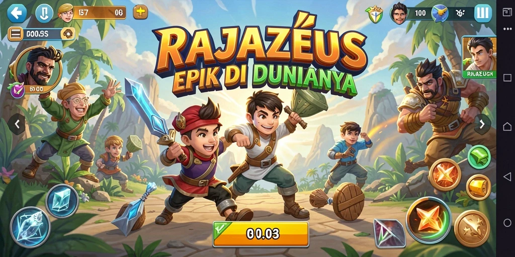 Tampilan gameplay <strong>RAJAZEUS</strong> yang mendebarkan dengan aksi petualangan seru.