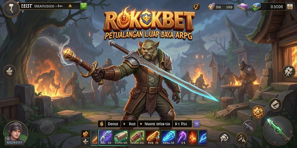 Screenshot ROKOKBET menunjukkan pertarungan epik dalam dunia ARPG.