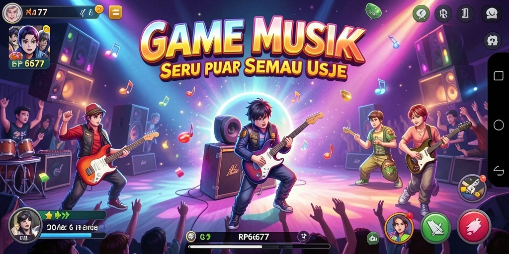 Tampilan gameplay RP6677 dengan berbagai tantangan musik yang menarik.